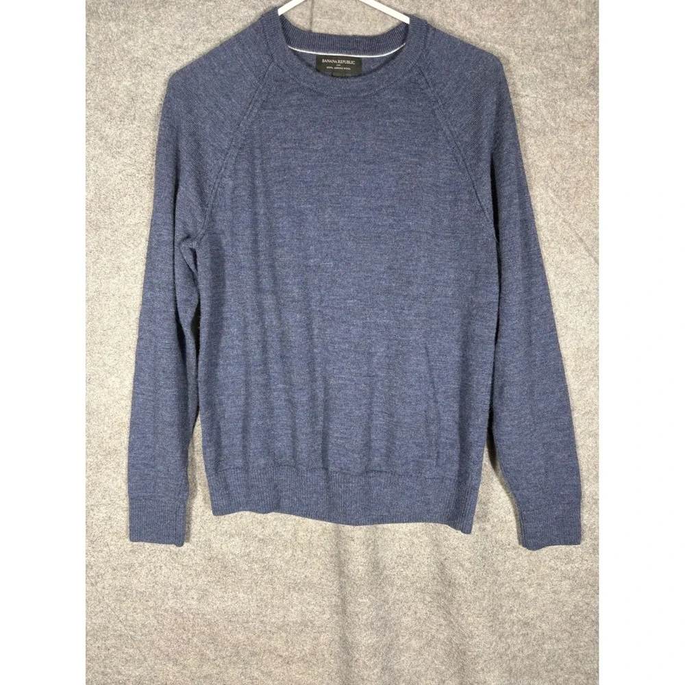 Banana Republic Mens Blue 100% Merino Wool Crewneck‎ Raglan Sweater M 404705-03